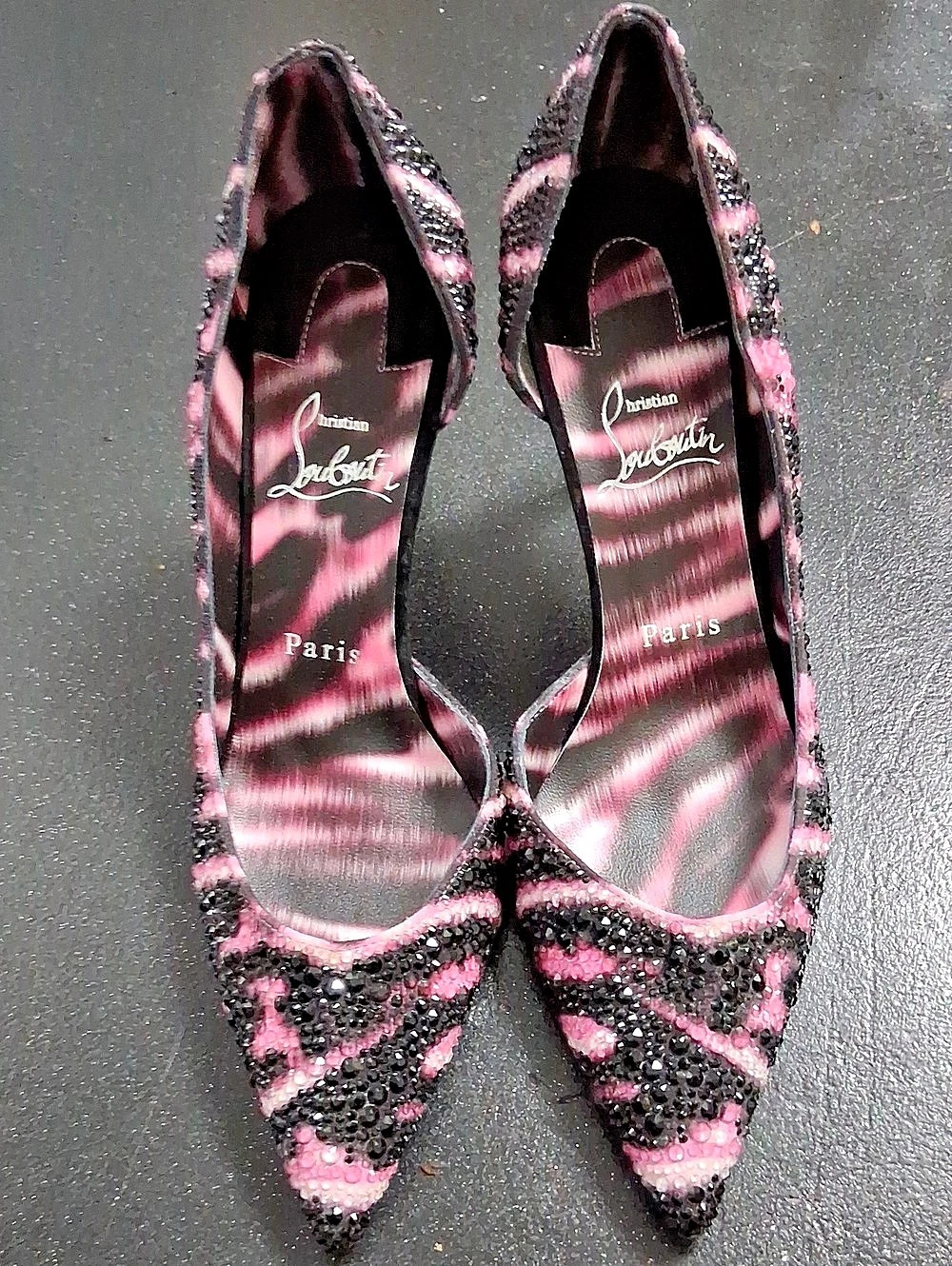 Christian Louboutin Pigalle Follies Embellished Heels in Pink & Black Like New